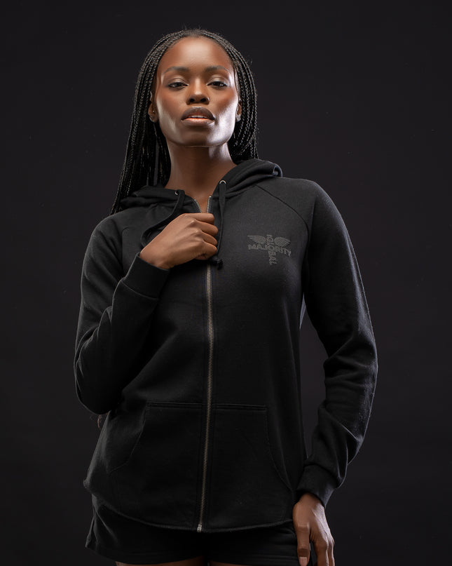 Women’s Logo Vintage Wash Black Zip Hoodie