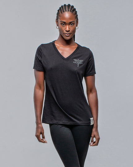 TGM Women's Cotton Blend Black V Neck Tee