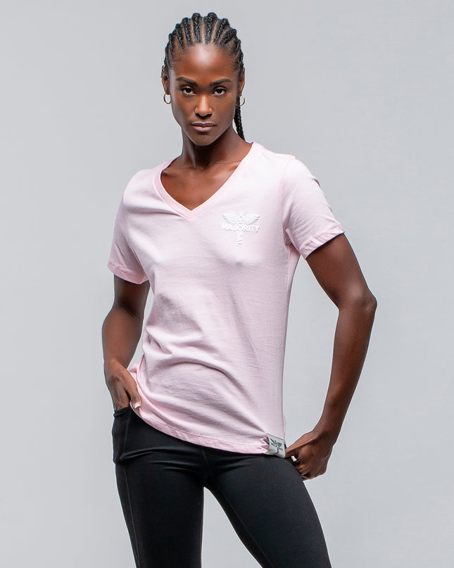 TGM Women's Cotton Blend Pink V Neck Tee