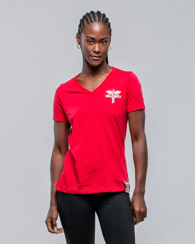 TGM Women's Cotton Blend Red V Neck Tee