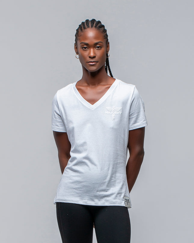 TGM Women's Cotton Blend White V Neck Tee