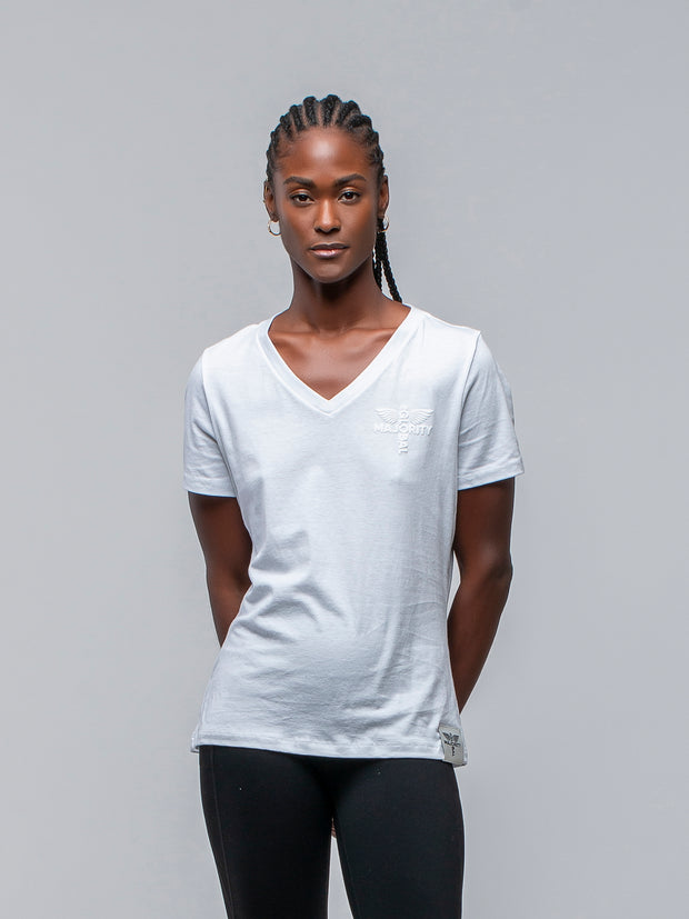 TGM Women's Cotton Blend White V Neck Tee