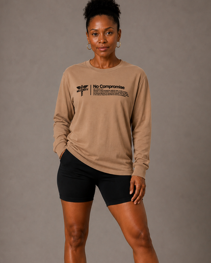 No Compromise Unisex 100% Cotton Long Sleeve Tee - Brown