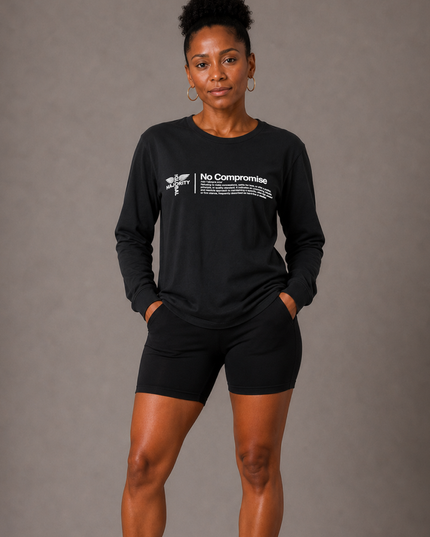 No Compromise Unisex 100% Cotton Long Sleeve Tee - Black