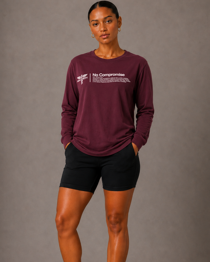 No Compromise Unisex 100% Cotton Long Sleeve Tee - Burgundy