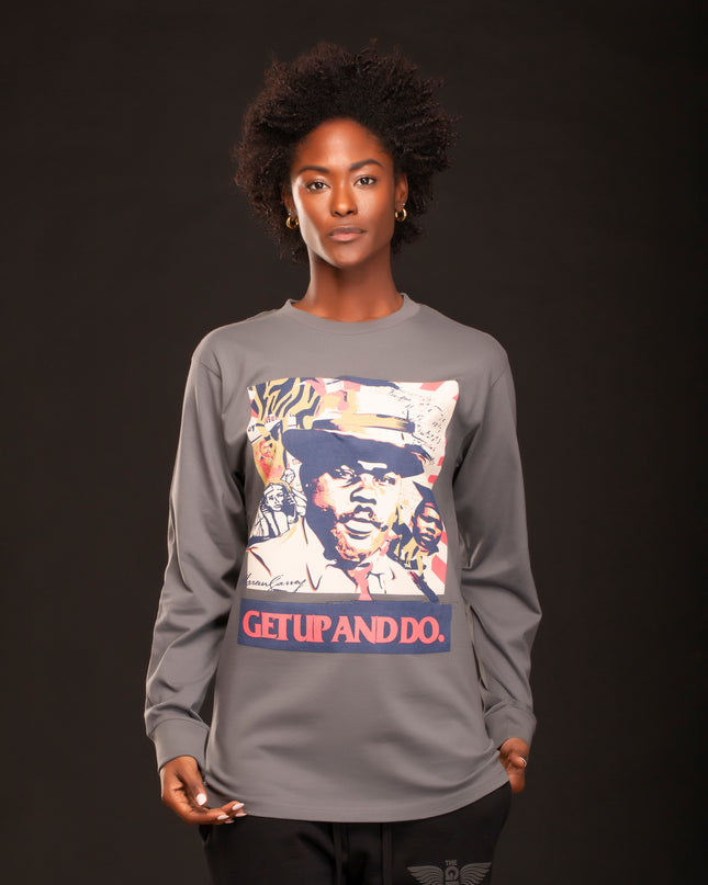 PREMIUM MARCUS GARVEY LS T-SHIRT CHARCOAL