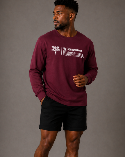 No Compromise Unisex 100% Cotton Long Sleeve Tee - Burgundy