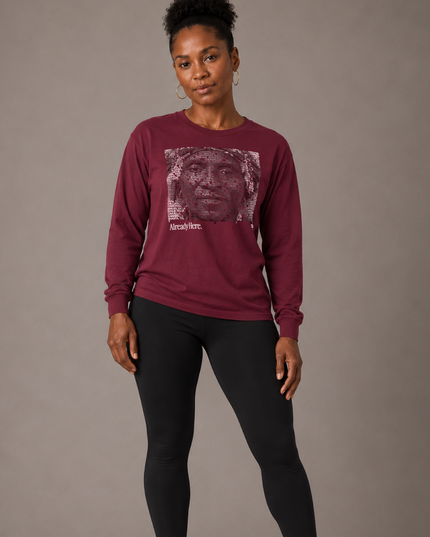 Already Here 2026 Burgundy Premium Long Sleeve Tee