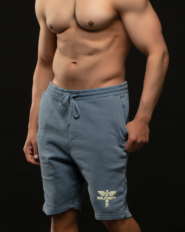 STAY READY x TGM LOGO PIGMENT WASH SHORTS BLUE